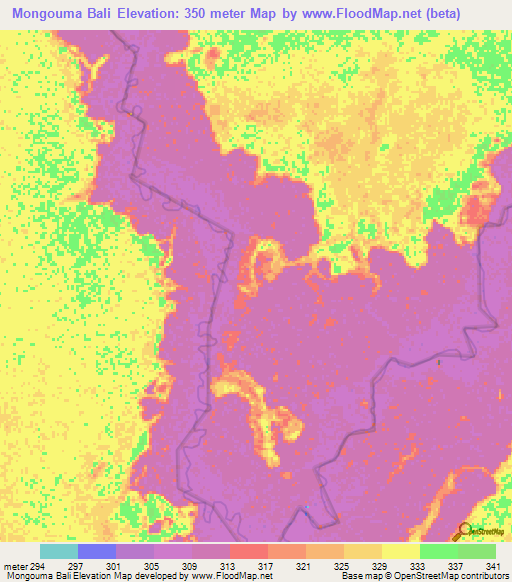 Mongouma Bali,Congo (Brazzaville) Elevation Map