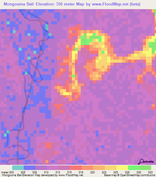 Mongouma Bali,Congo (Brazzaville) Elevation Map