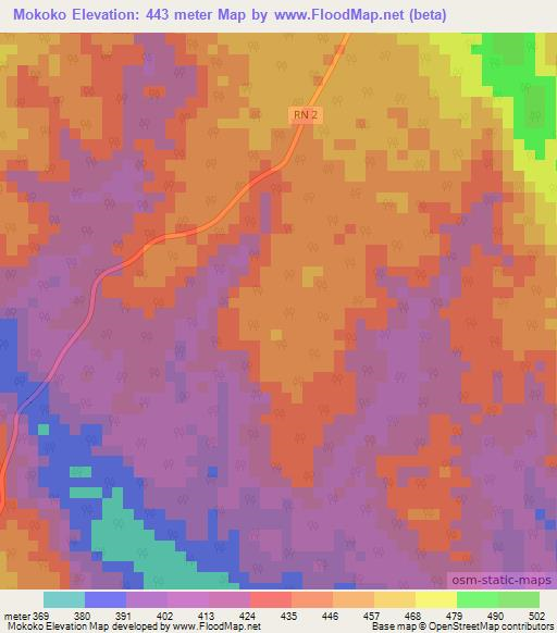 Mokoko,Congo (Brazzaville) Elevation Map