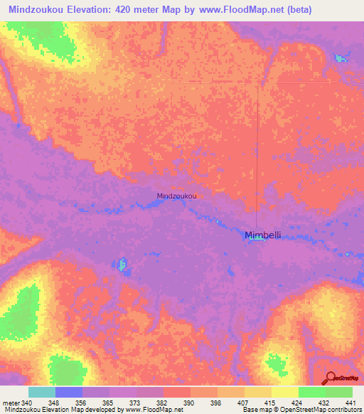 Mindzoukou,Congo (Brazzaville) Elevation Map