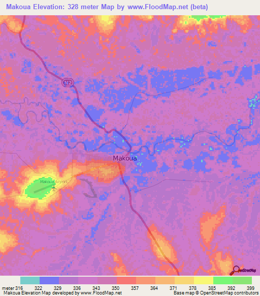 Makoua,Congo (Brazzaville) Elevation Map