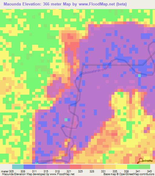 Maounda,Congo (Brazzaville) Elevation Map