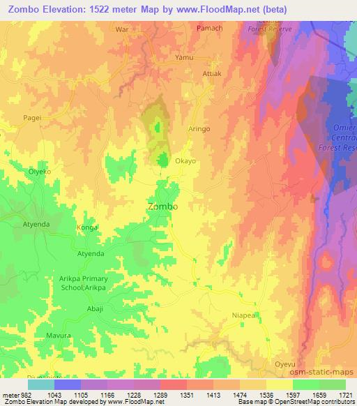 Zombo,Uganda Elevation Map