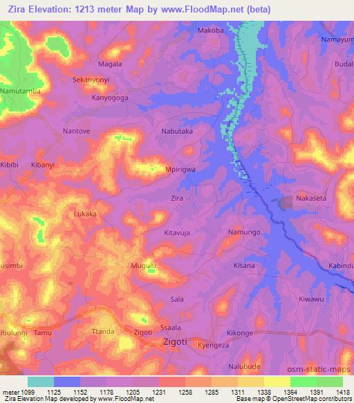 Zira,Uganda Elevation Map