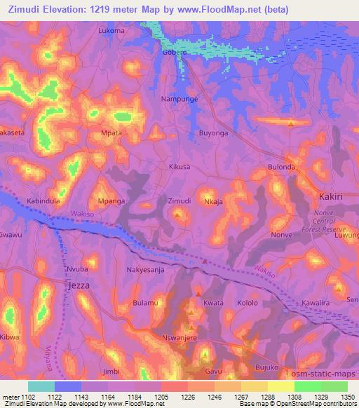Zimudi,Uganda Elevation Map