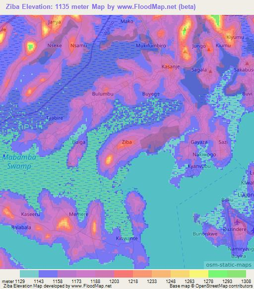 Ziba,Uganda Elevation Map