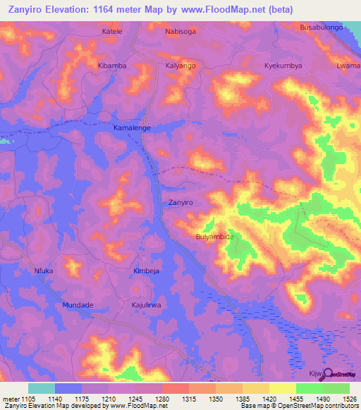 Zanyiro,Uganda Elevation Map