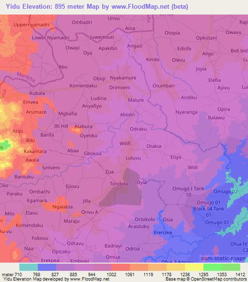Yidu,Uganda Elevation Map