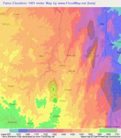 Yamu,Uganda Elevation Map