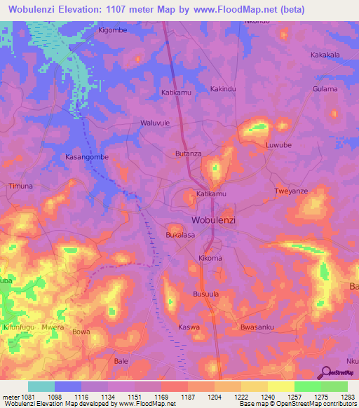Wobulenzi,Uganda Elevation Map