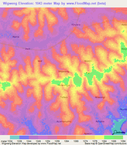 Wigweng,Uganda Elevation Map