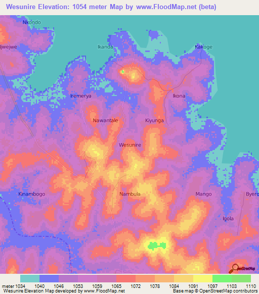 Wesunire,Uganda Elevation Map