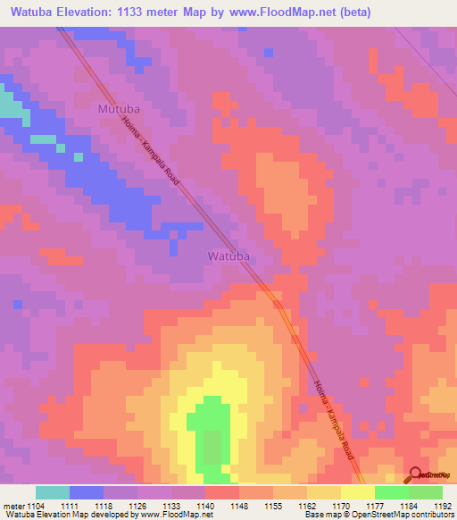 Watuba,Uganda Elevation Map