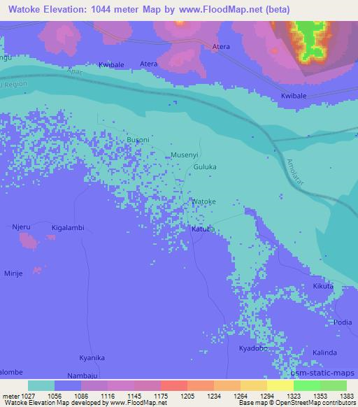 Watoke,Uganda Elevation Map