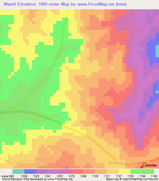 Wandi,Uganda Elevation Map
