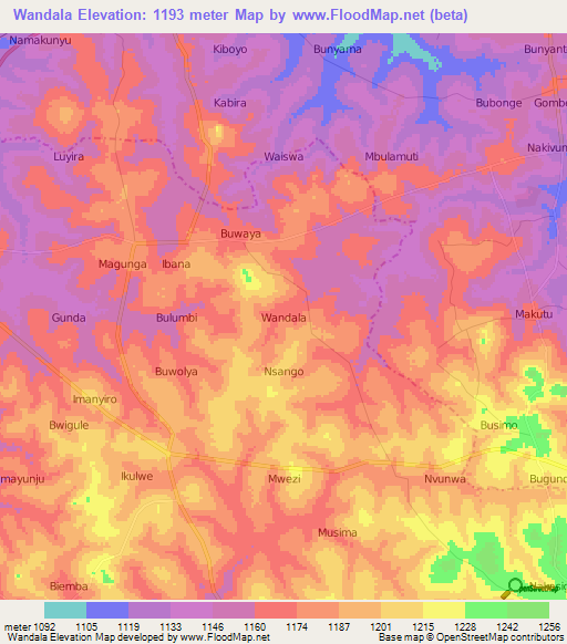 Wandala,Uganda Elevation Map