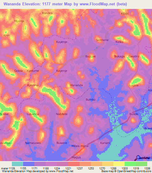 Wananda,Uganda Elevation Map