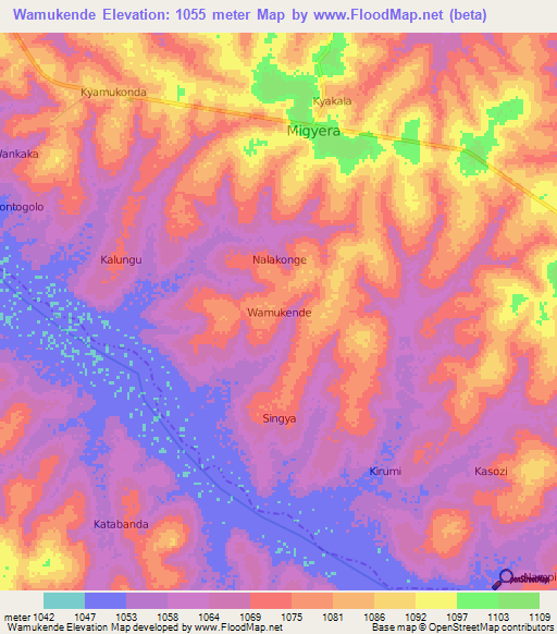 Wamukende,Uganda Elevation Map