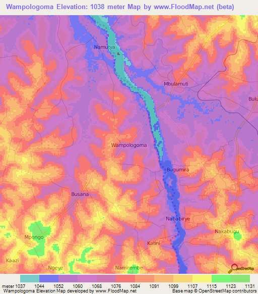 Wampologoma,Uganda Elevation Map