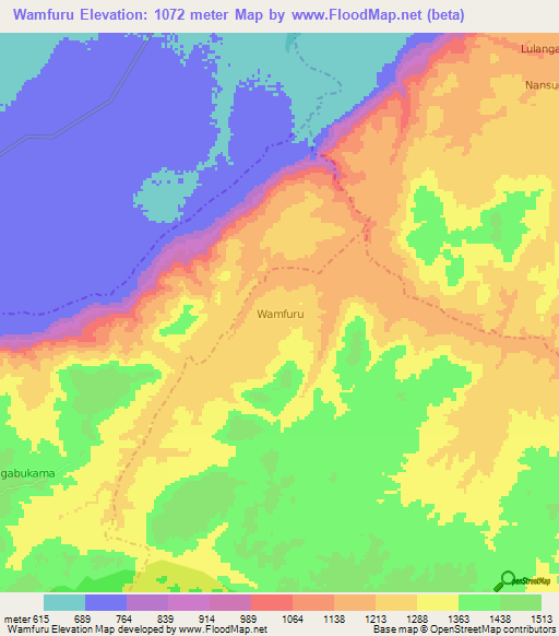 Wamfuru,Uganda Elevation Map