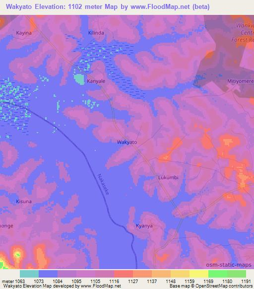 Wakyato,Uganda Elevation Map