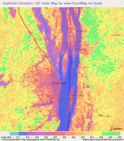 Impfondo,Congo (Brazzaville) Elevation Map