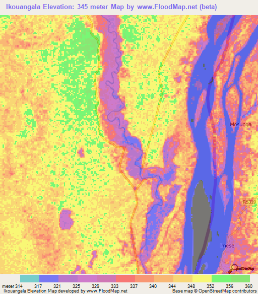 Ikouangala,Congo (Brazzaville) Elevation Map