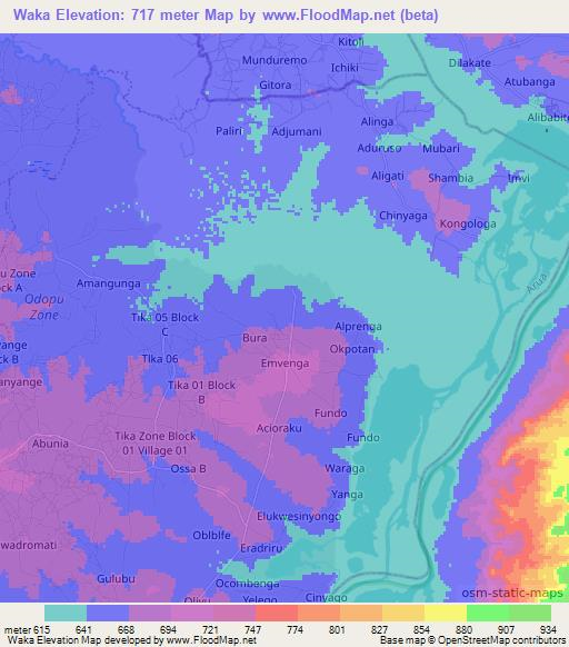 Waka,Uganda Elevation Map