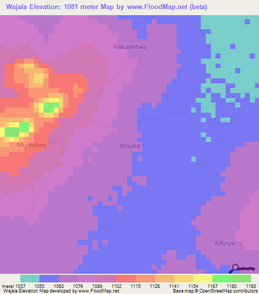 Wajala,Uganda Elevation Map