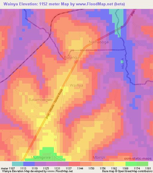 Wainya,Uganda Elevation Map