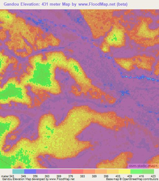 Gandou,Congo (Brazzaville) Elevation Map