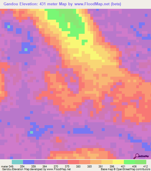 Gandou,Congo (Brazzaville) Elevation Map