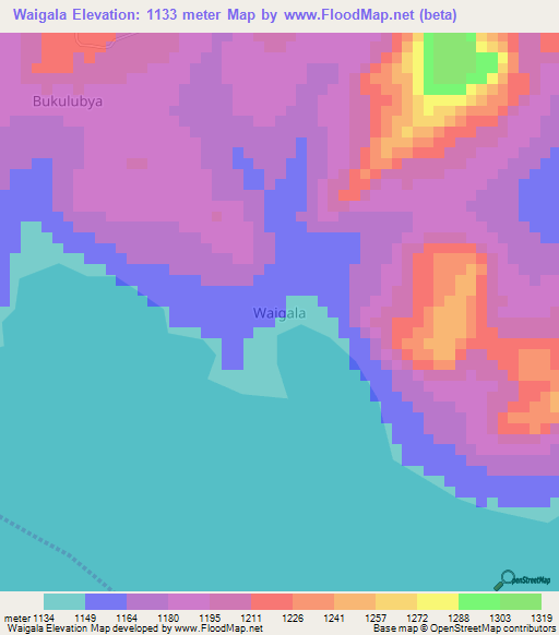 Waigala,Uganda Elevation Map