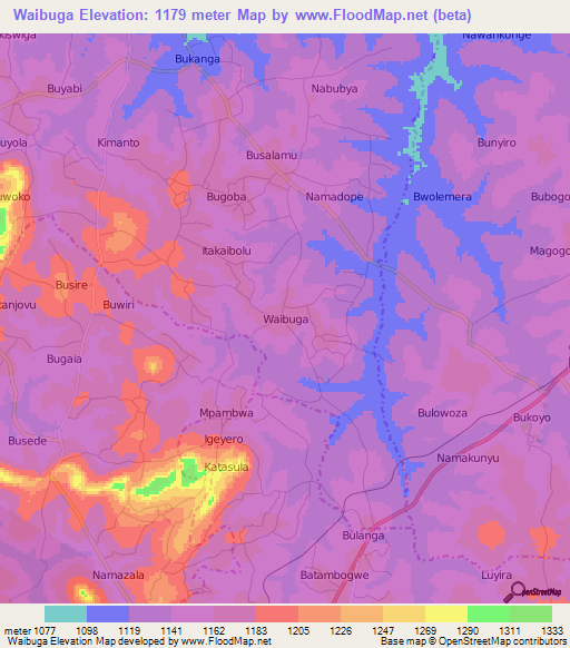 Waibuga,Uganda Elevation Map
