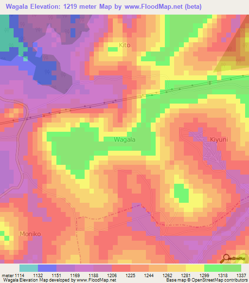 Wagala,Uganda Elevation Map