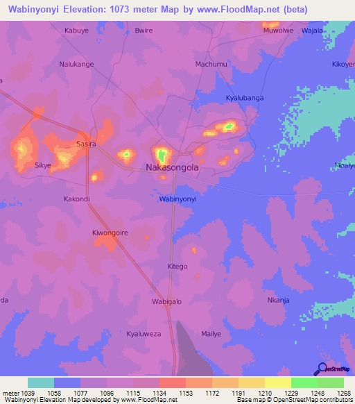 Wabinyonyi,Uganda Elevation Map