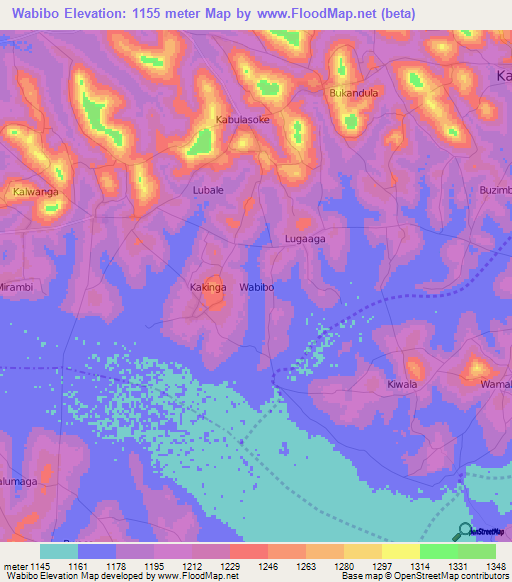 Wabibo,Uganda Elevation Map