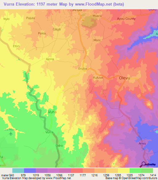 Vurra,Uganda Elevation Map
