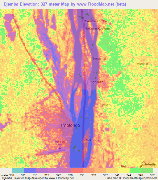 Djemba,Congo (Brazzaville) Elevation Map