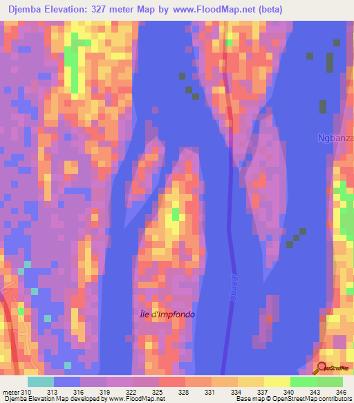 Djemba,Congo (Brazzaville) Elevation Map