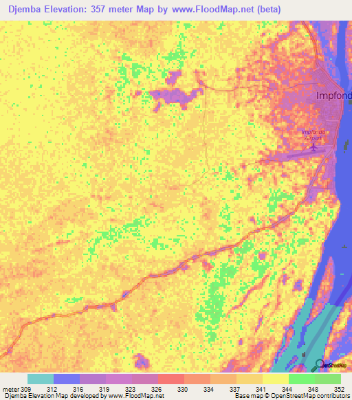 Djemba,Congo (Brazzaville) Elevation Map
