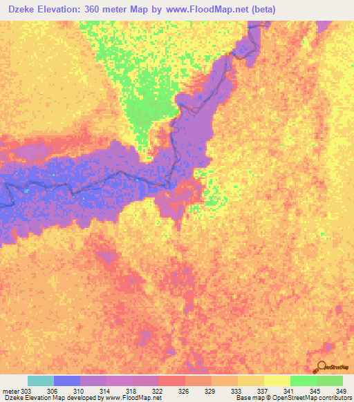 Dzeke,Congo (Brazzaville) Elevation Map