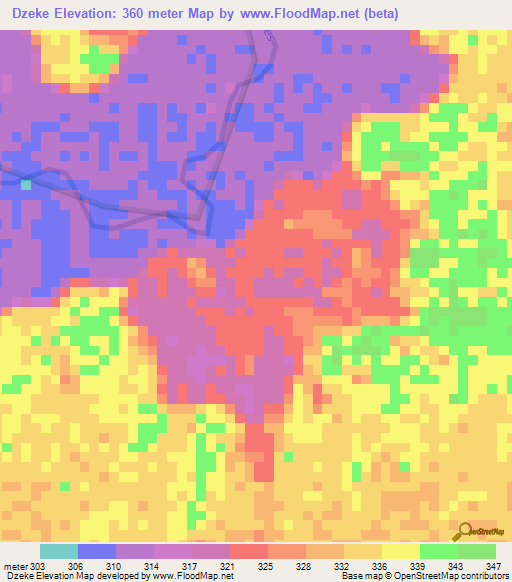 Dzeke,Congo (Brazzaville) Elevation Map