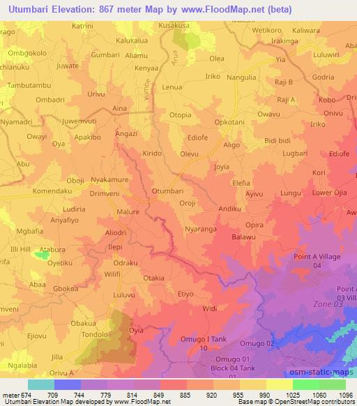 Utumbari,Uganda Elevation Map