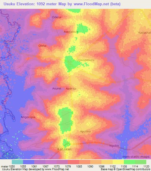 Usuku,Uganda Elevation Map
