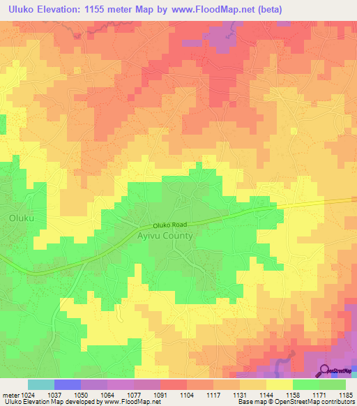 Uluko,Uganda Elevation Map