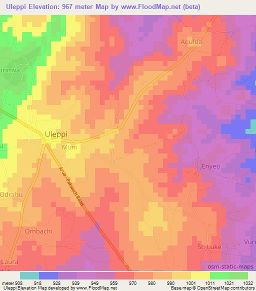 Uleppi,Uganda Elevation Map