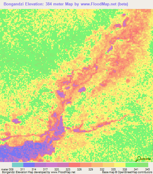 Bongandzi,Congo (Brazzaville) Elevation Map