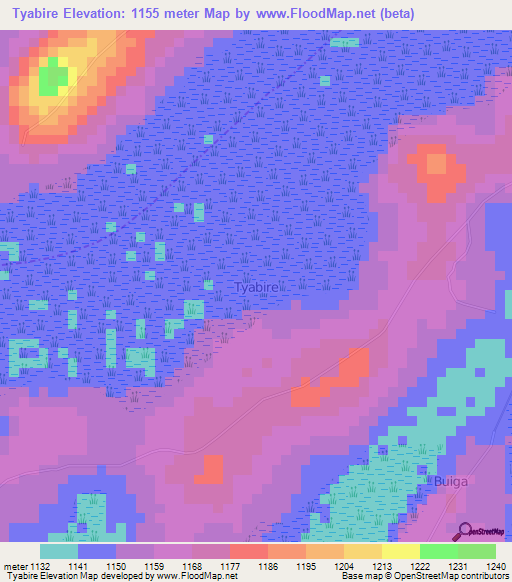 Tyabire,Uganda Elevation Map