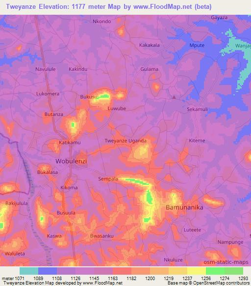 Tweyanze,Uganda Elevation Map